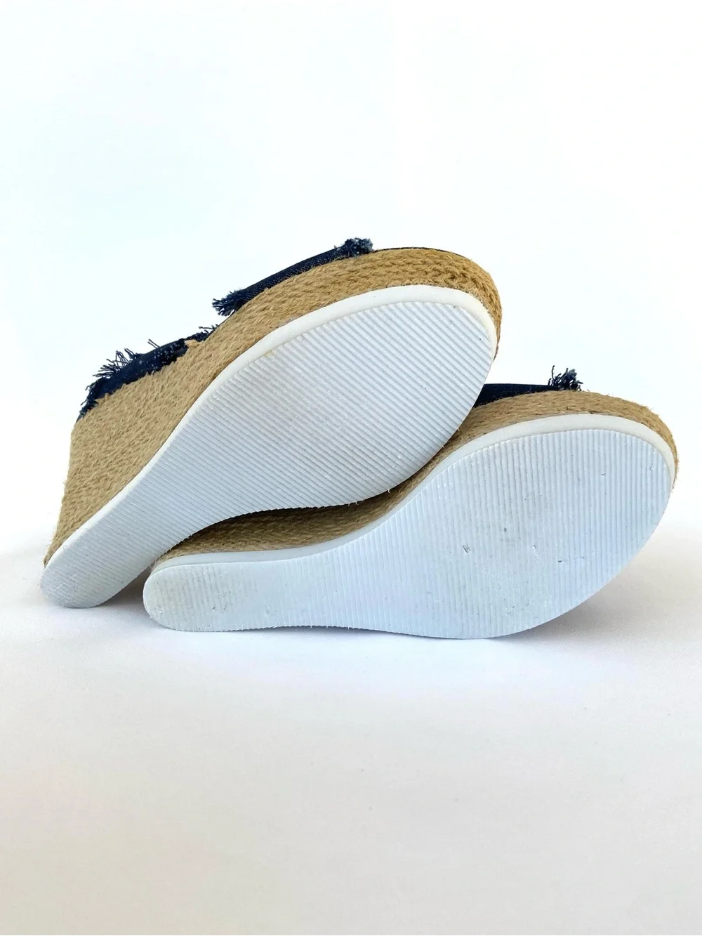 Rampage Frayed Denim Espadrille Platform Wedge Sandals Size 6.5
